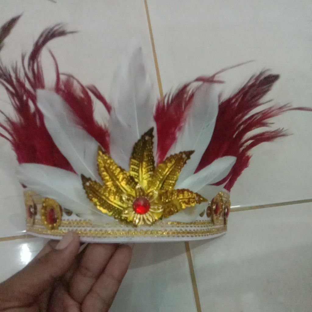 Topi bulu Dayak Merah Putih karnaval Bulu Dayak
