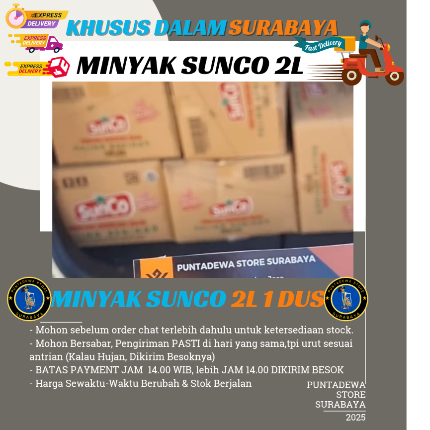 

Minyak Sunco 1L & 2L | Minyak Goreng Sunco 2L 1dus Khusus Dalam Surabaya ( Instan )