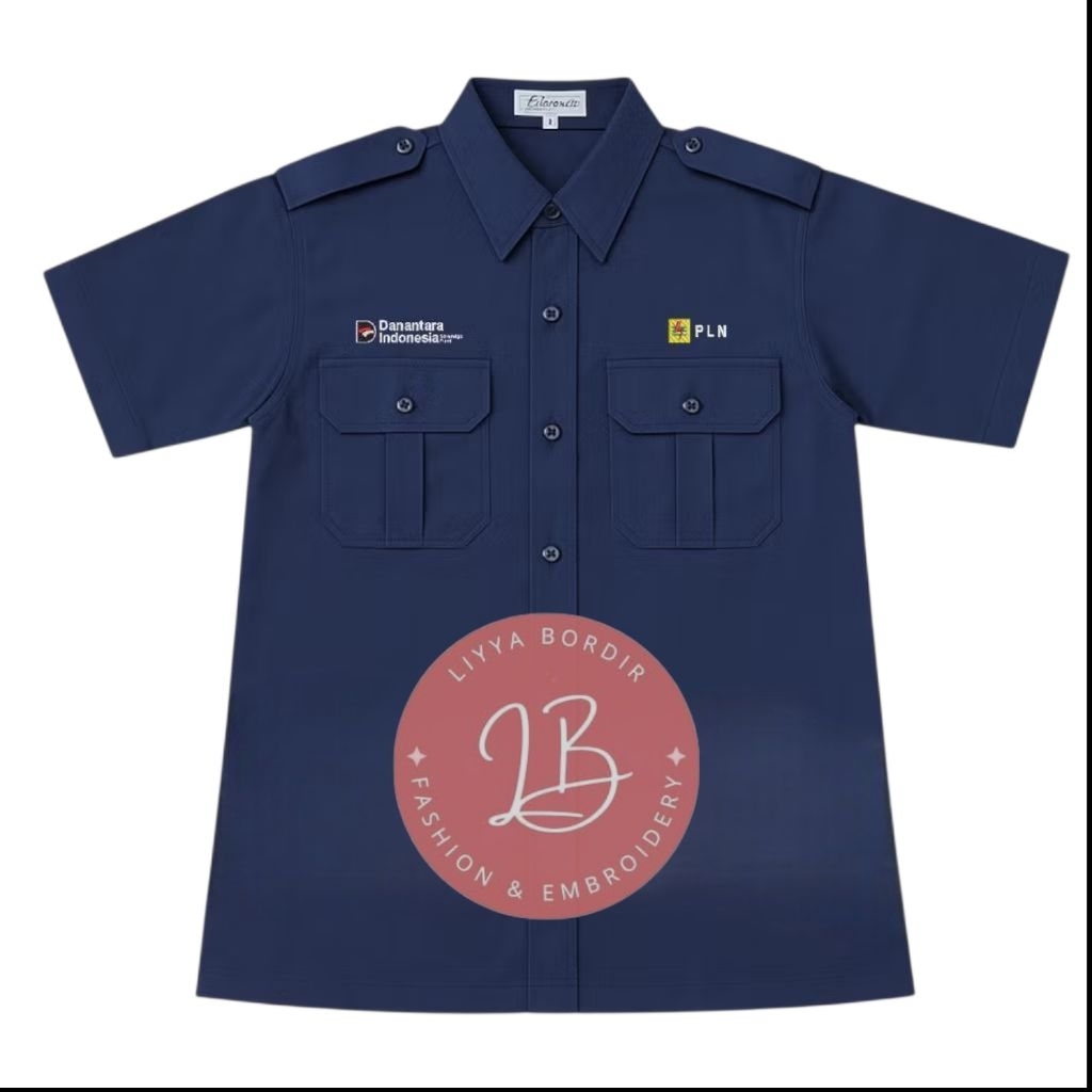 Kemeja Danantara PLN Seragam Danantara Indonesia PLN Bordir Komputer Lengan Pendek