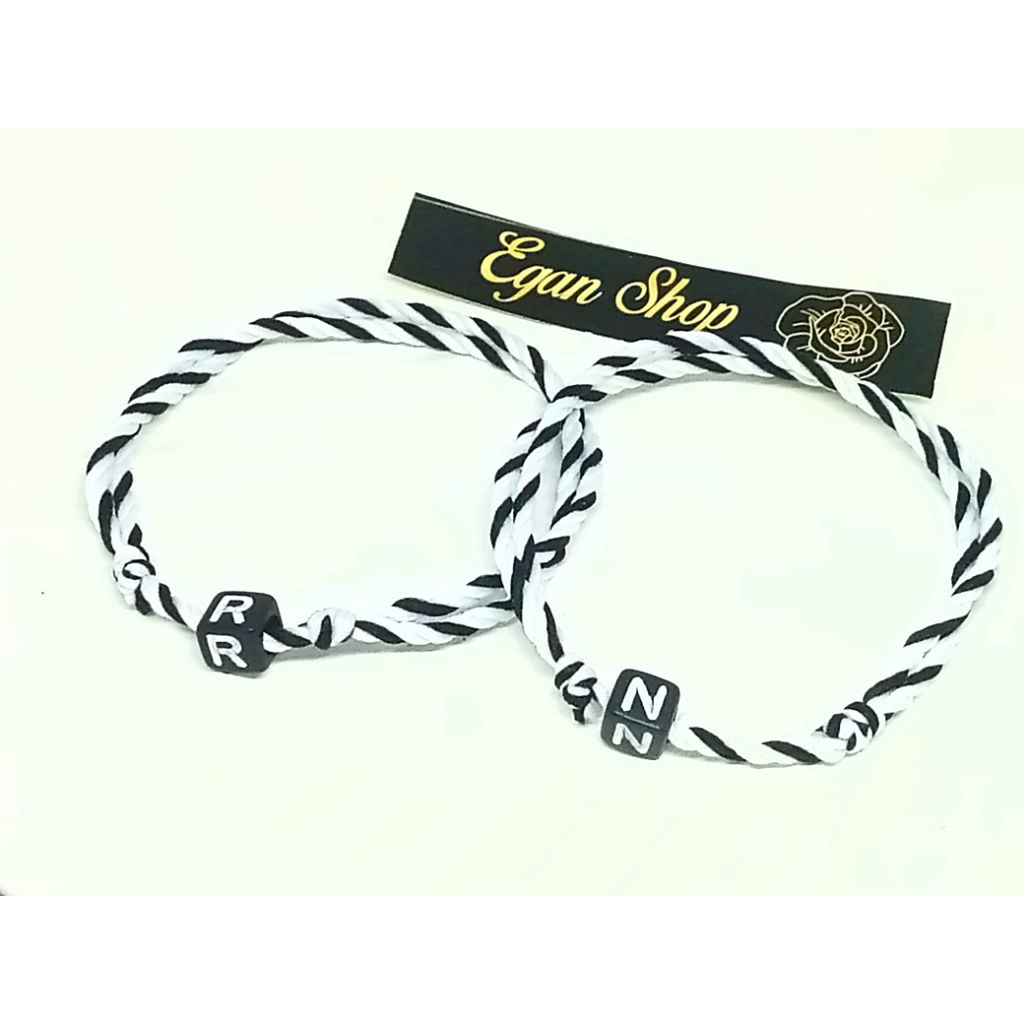 COD Gelang Tangan Hitam Putih Inisial Huruf A-Z Gelang Inisial Gelang tali Hitam Putih