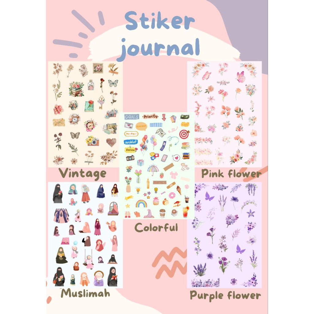 

Stiker jurnal dan Tumbler estetik bunga vintage karakter muslimah ukuran A4