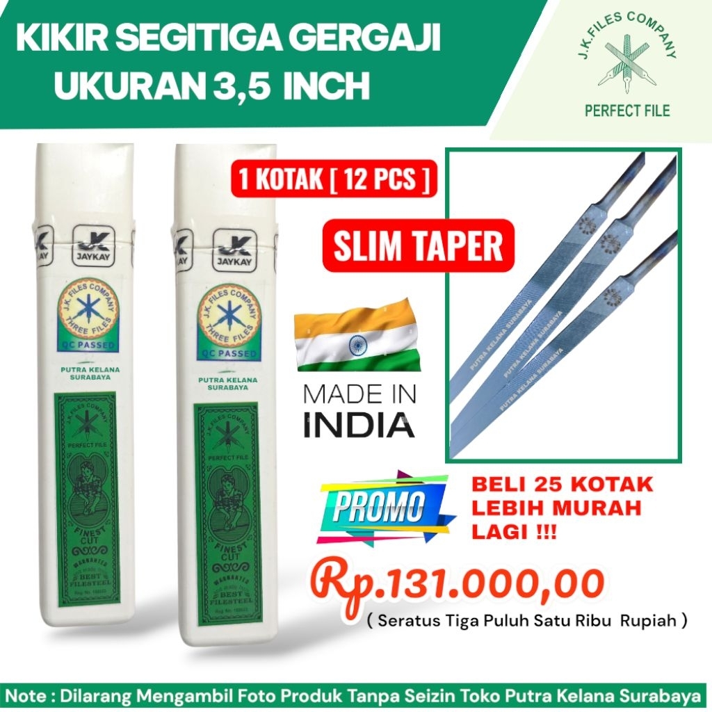 [ 12 PCS / 1 KOTAK ] Kikir Gergaji Segitiga JAYKAY 3,5 INCH Made In INDIA JK Files Company Lusinan |