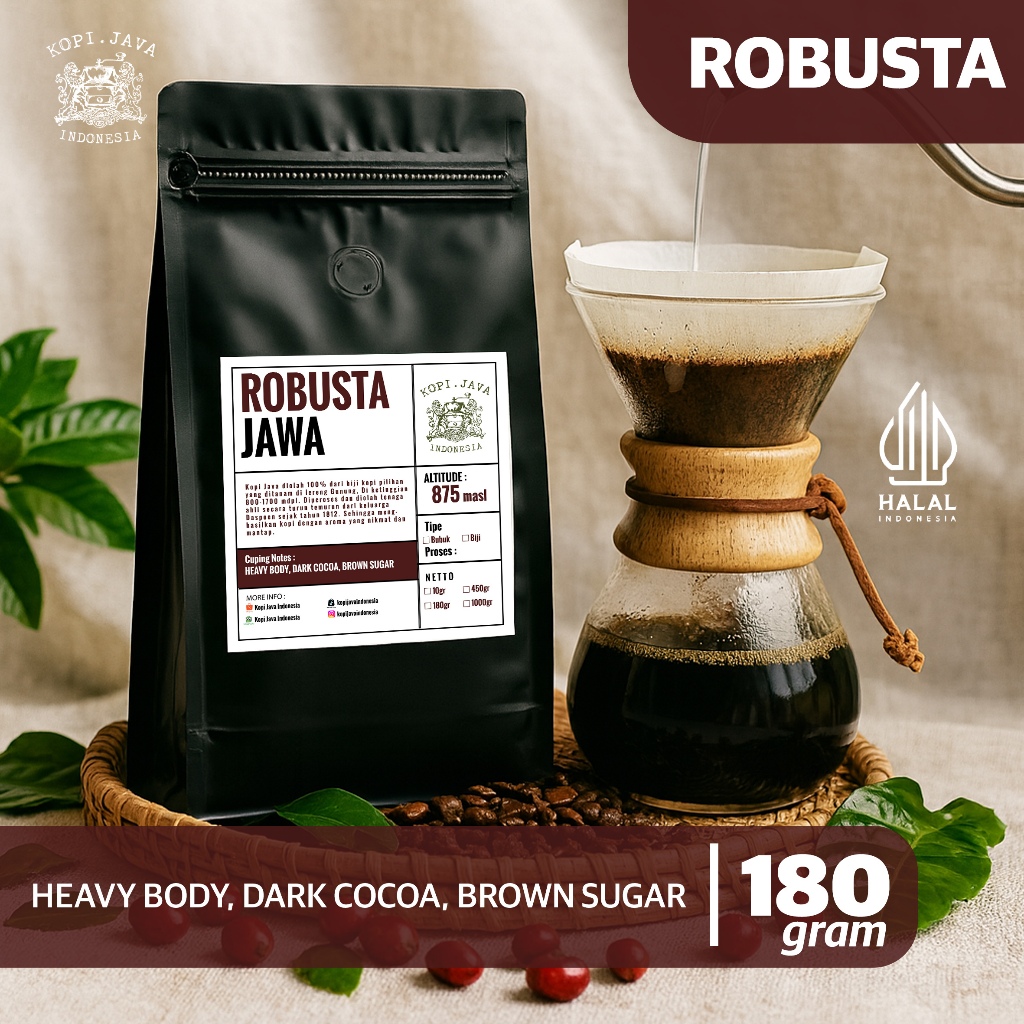

Kopi Robusta Premium 180 gr Kopi Murni 100% TANPA CAMPURAN - KOPI JAVA INDONESIA