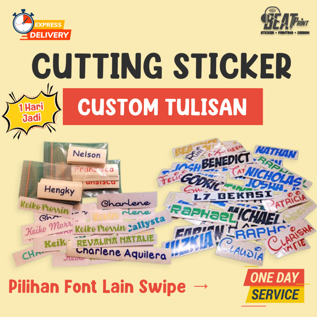 

Cutting Sticker Nama Tulisan Kata Logo Custom Stiker Motor Helm Mobil Etalase Tumbler | Beat Print