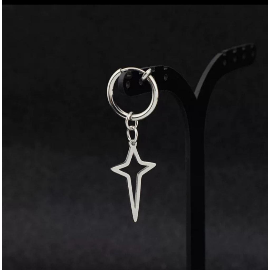 Anting jepit klip titanium tanpa tindik keren pria wanita anti karat