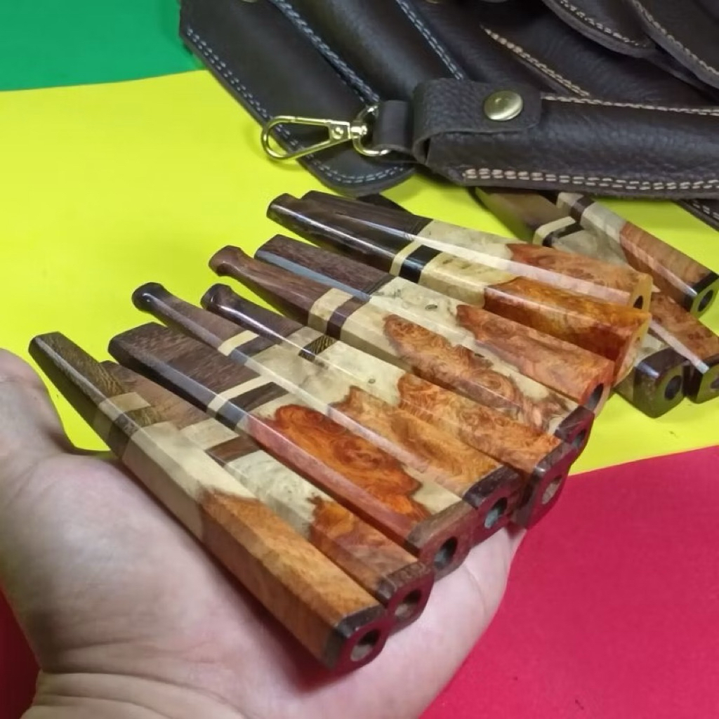 pipa once kayu amboyna dan sarung kulit