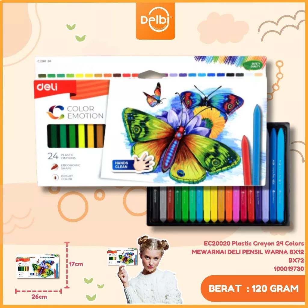 

Deli Krayon Sekolah 24 Warna Cerah Bentuk Segitiga Ergonomis Tidak Beracun EC20020 Plastic Crayon 24 Colors / Krayon