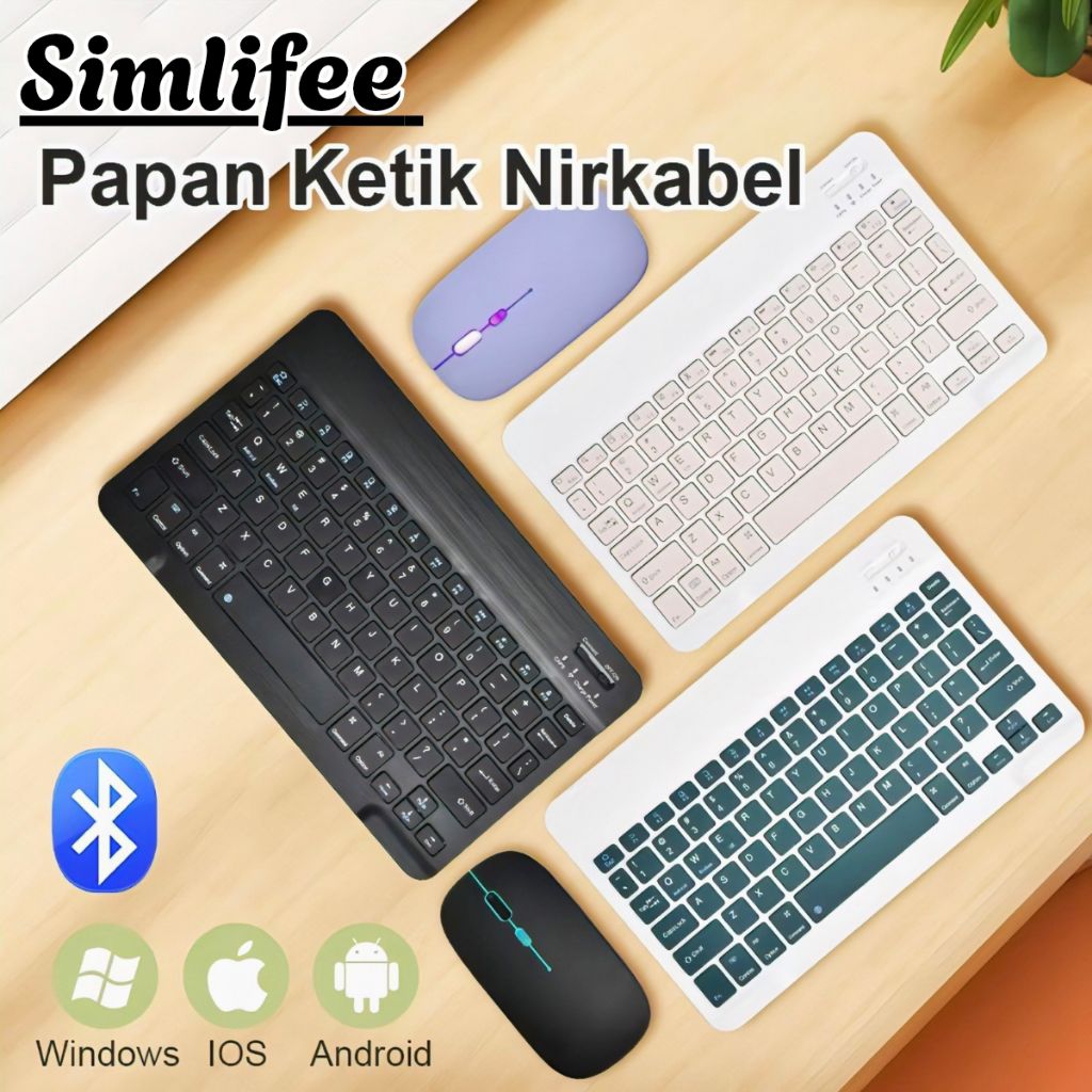 Keyboard Bluetooth dan Mouse Wireless 10 Inch Lightweight Portable PC Tablet IOS Android HP