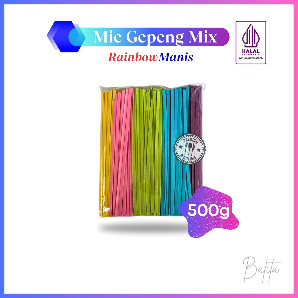 

Mie Lidi Gepeng Warna Warni 500 Gram Makanan Ringan Mie Rainbow