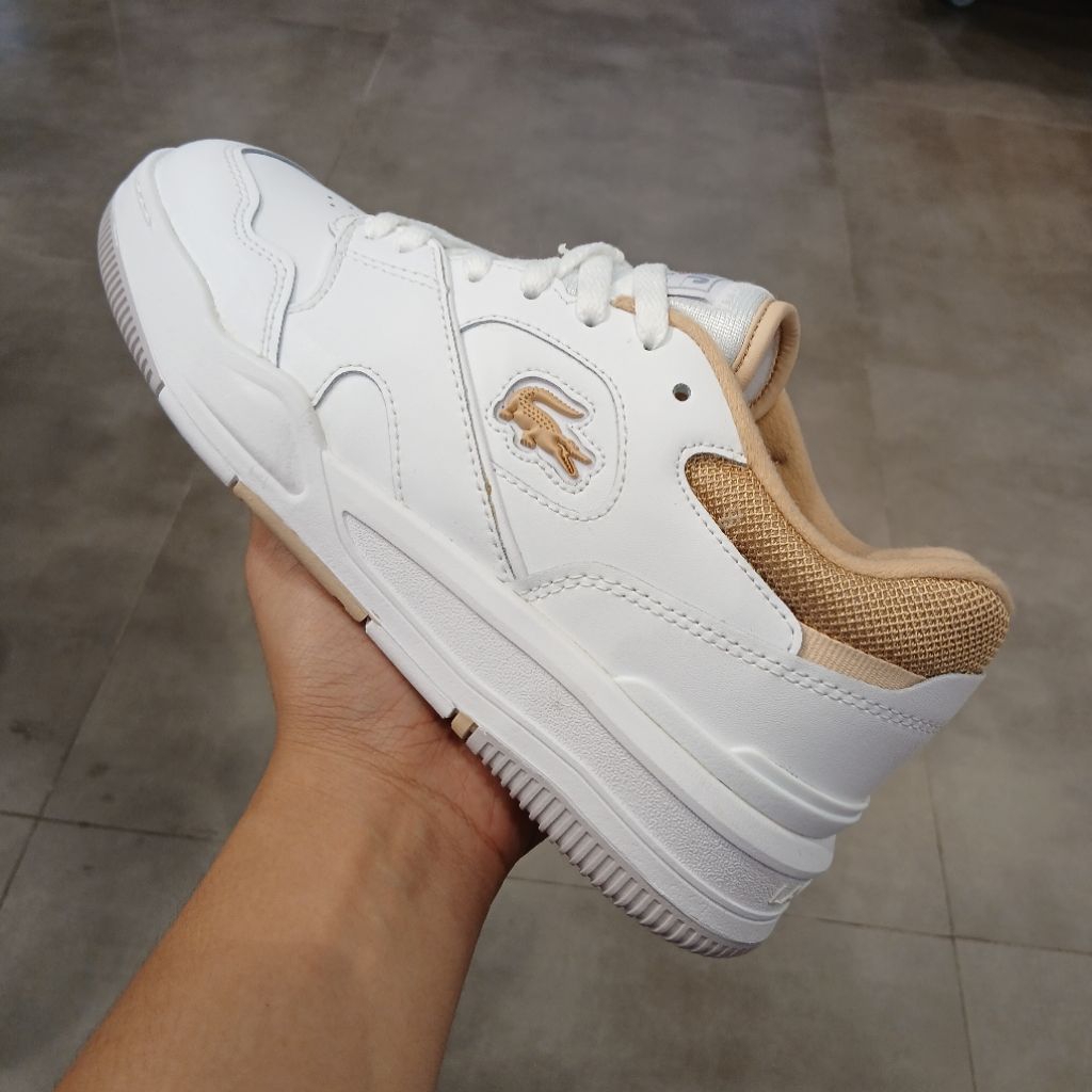 Sepatu Lacoste LineShot White Light Brown Sepatu Tennis Original Tenis Shoe Leather Original Authent