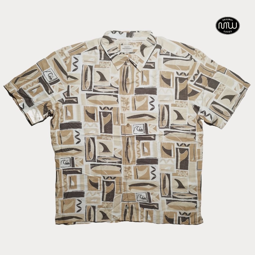 Quicksilver Waterman Shortsleeve Shirt - Surf Board& Shark Tail (Kemeja Tangan Pendek Coklat dan Cre