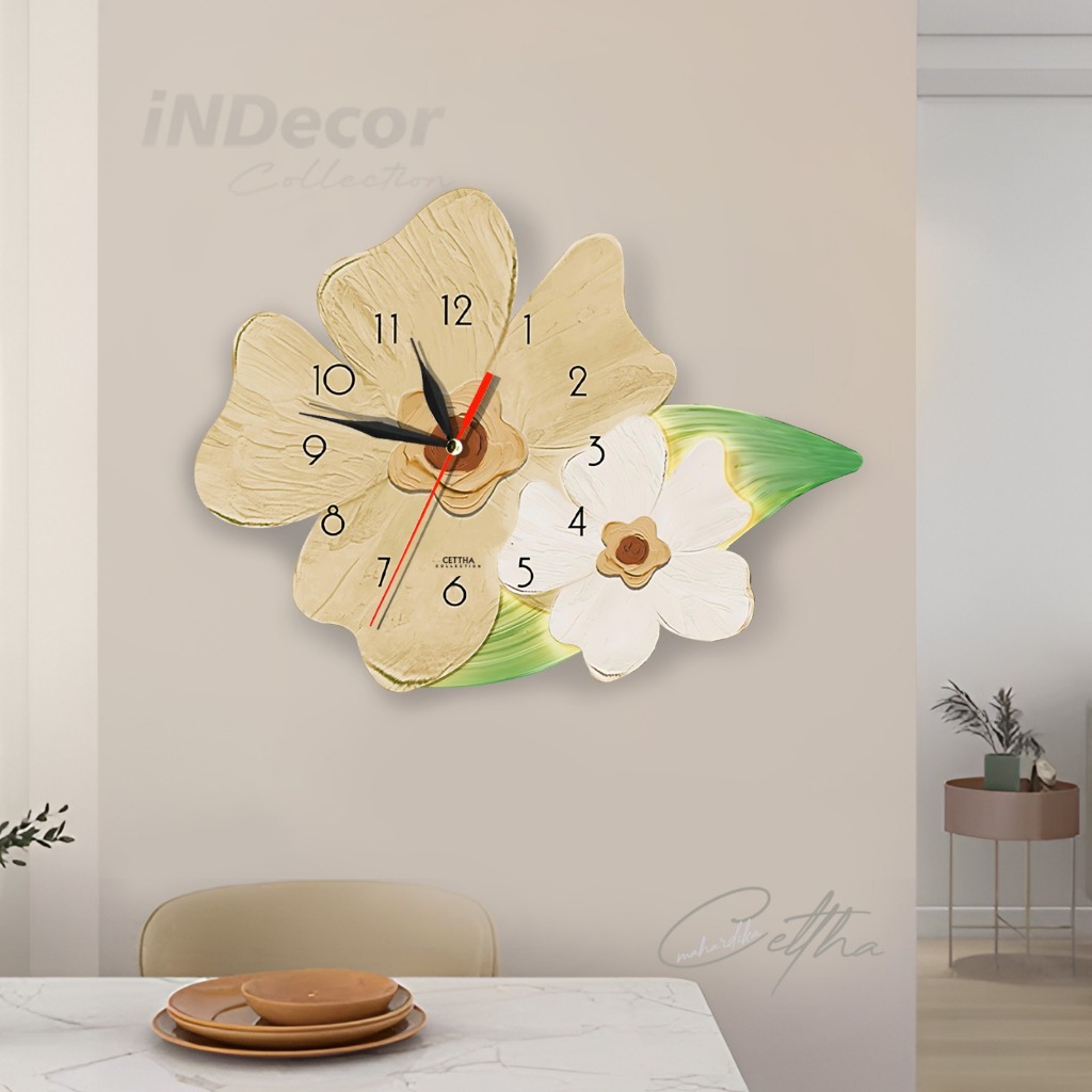 Jam Dinding Bunga Aries Boho Ukir Hiasan Dinding Aesthetic Dekorasi Rumah Minimalis