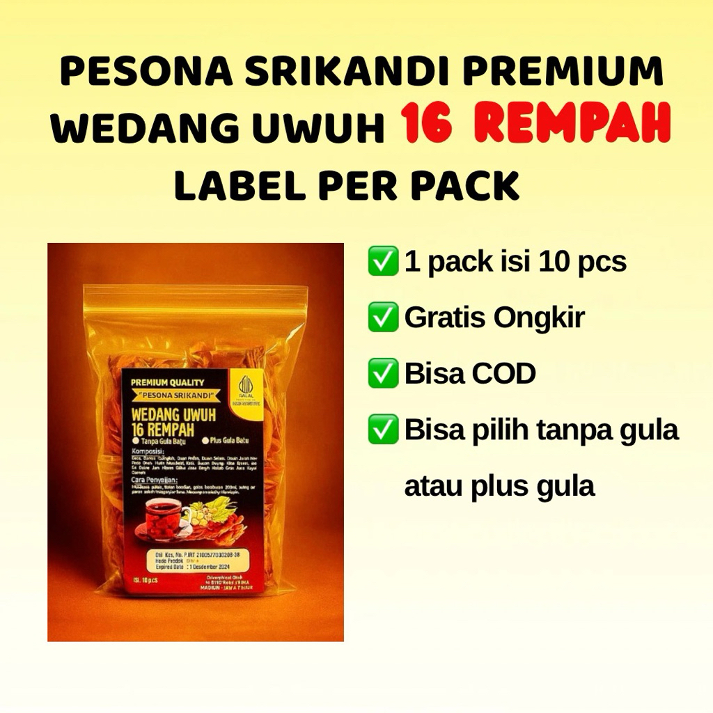 

Grosir Wedang Uwuh 16 Rempah Premium 30 Gram Label Per Pack