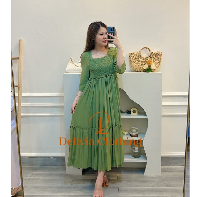 Delivia -Midi Dress rayon crinkle premium