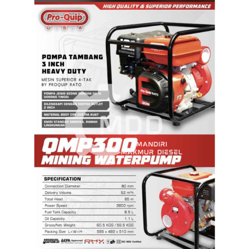 Pompa Air Tambang 3" QMP300 QMP300 PROQUIP Waterpump Bensin Solar Water Pump 3 Inch Alkon Air