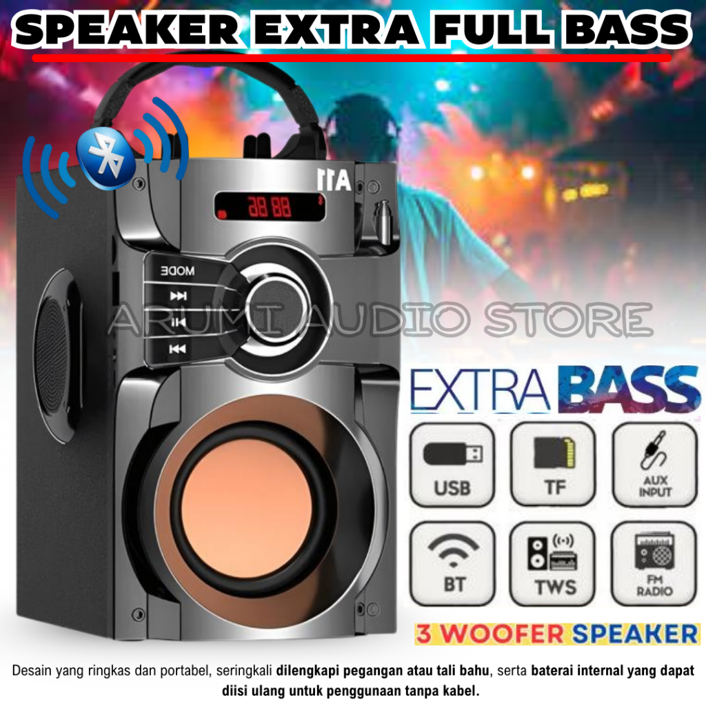 Speaker Bluetooth Portable Full Bass Fleco A11 | Speaker Full Bass Untuk Tv, Laptop, Komputer, Hp - 
