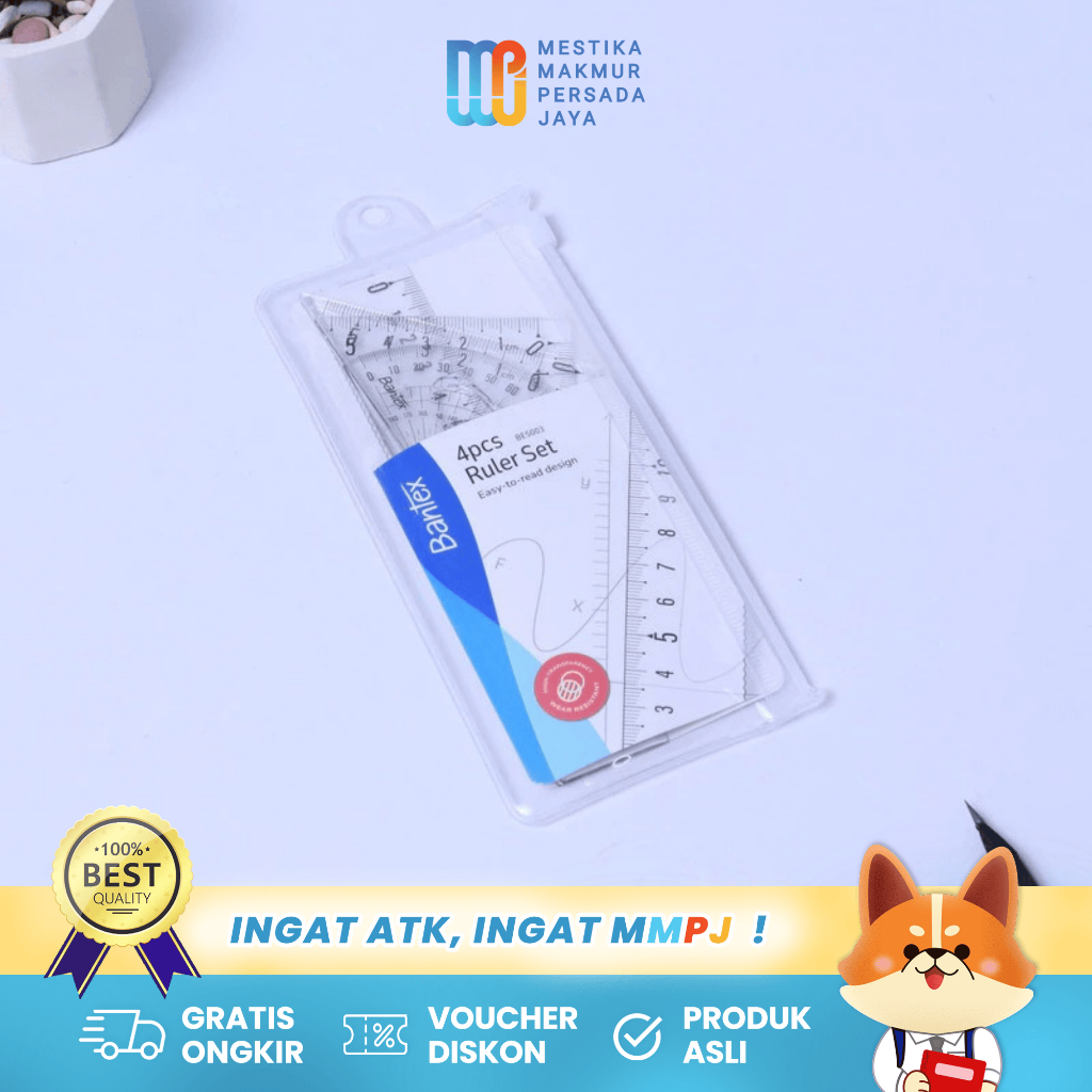 

Bantex Set Penggaris Segitiga Busur Derajat Set 4 Pcs PS Tembus Berkualitas Tahan Lama BE5003