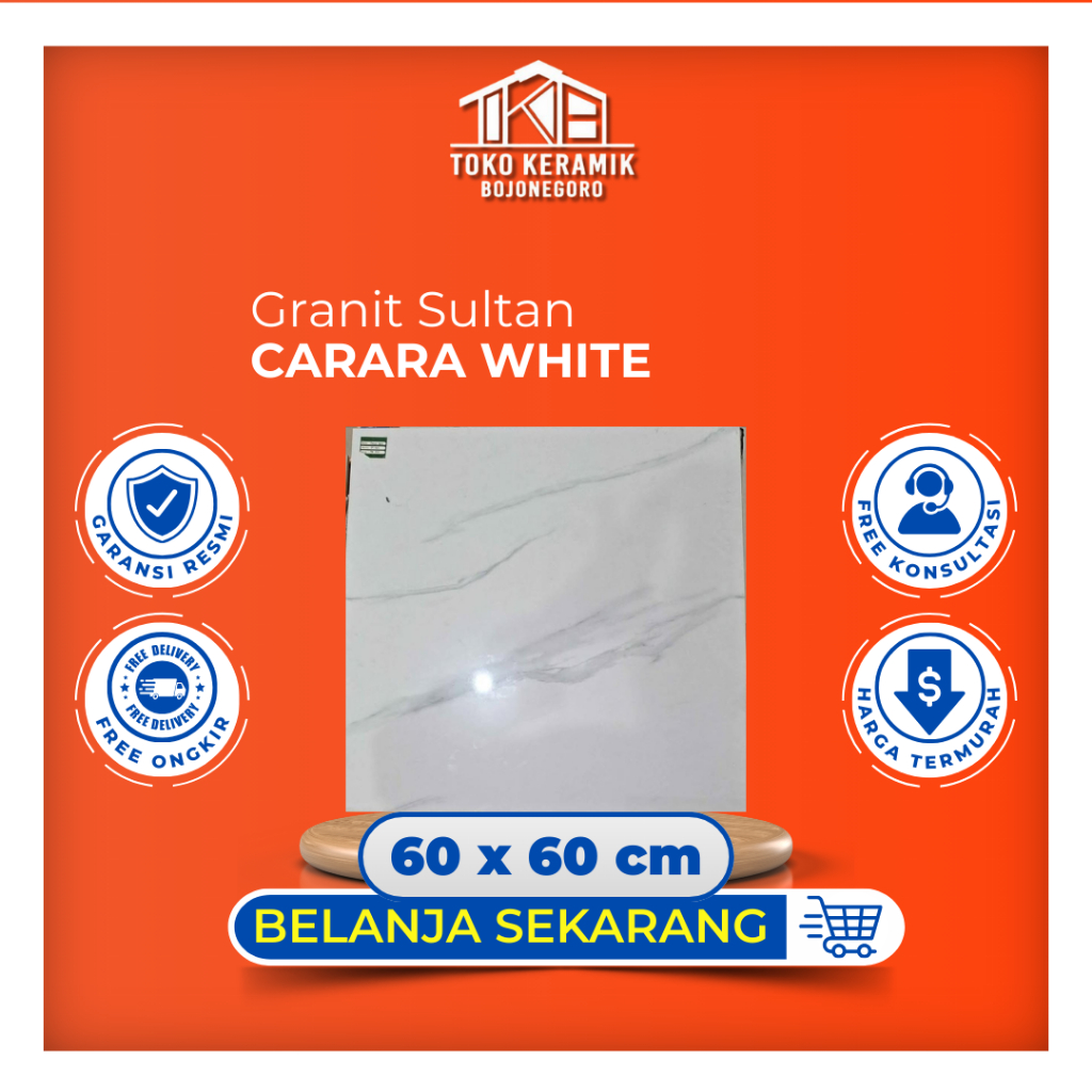 Granit Lantai Glossy Glassed Polish Motif Carara 60x60 Granit Sultan Carara White