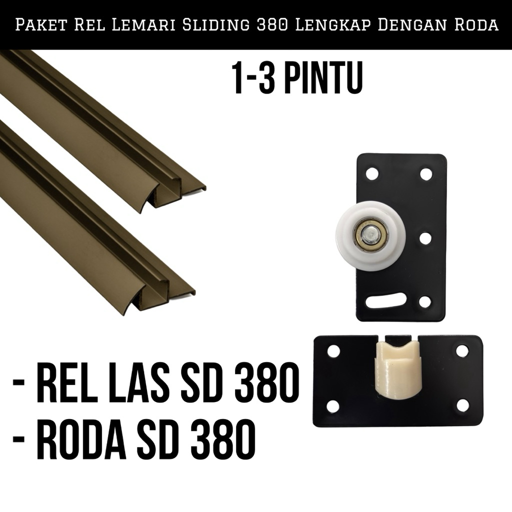 Paket Rel Lemari Sliding Timbul LAS - 380 Lenaga - Rel Lemari Geser / Sliding Dengan  Roda Sliding S