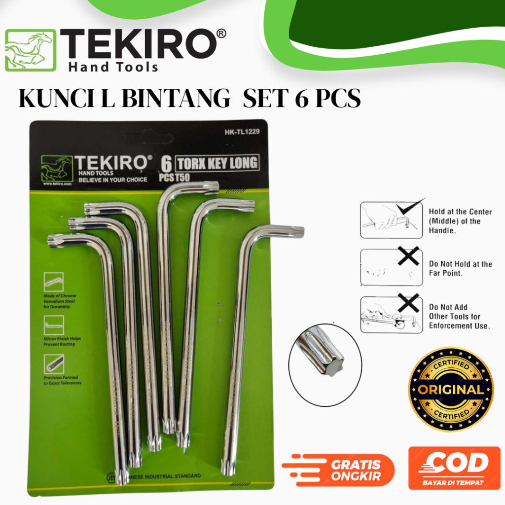 TEKIRO Kunci L Bintang PANJANG Set 6 pcs T30 T40 T45 T50 Kunci L Bintang Tanpa Lubang Kunci Cakram M