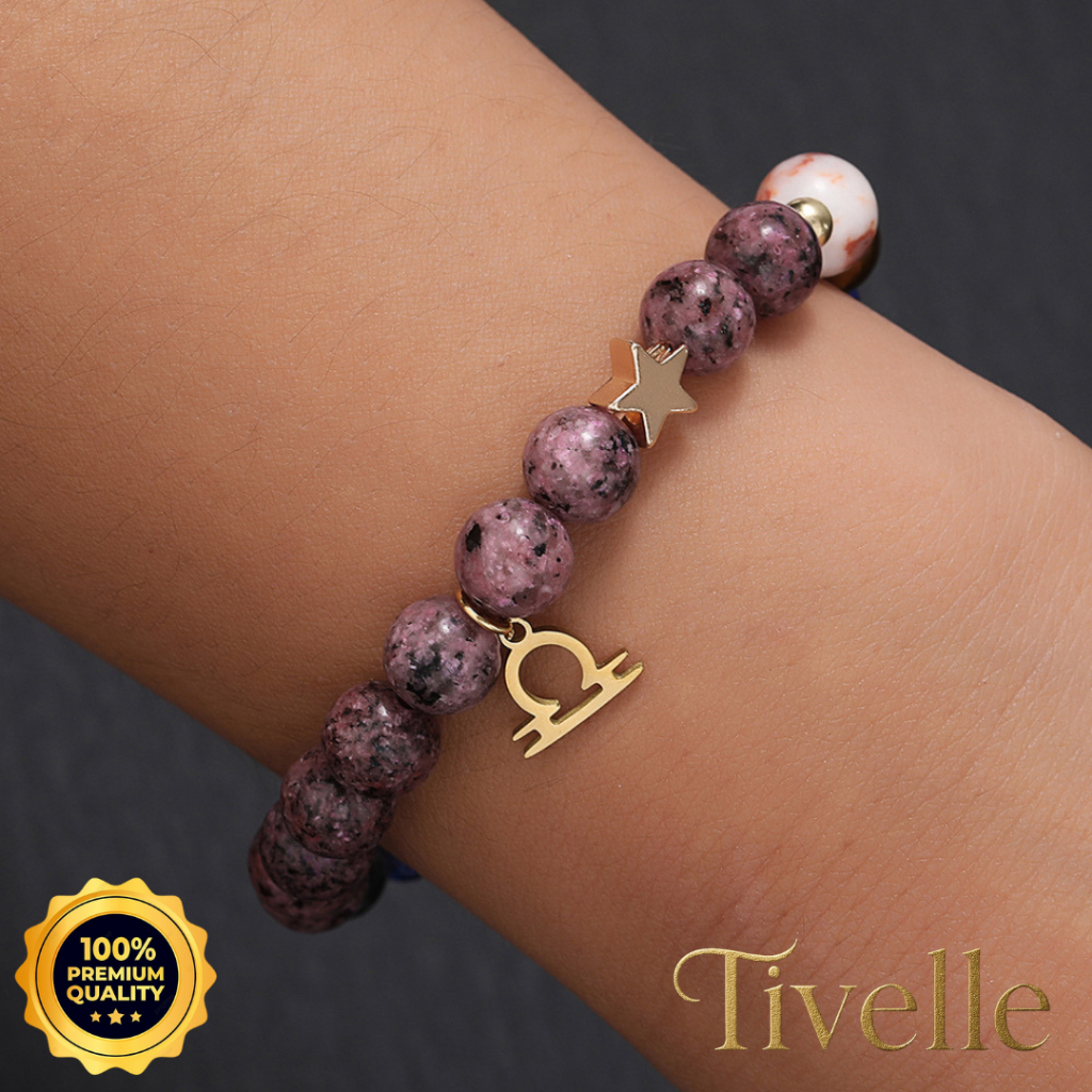 [ BISA COD ] Tivelle Jewelry Zodiac Star Beads Bracelet | Gelang Batu Alam Elegan Liontin Simbol 12 