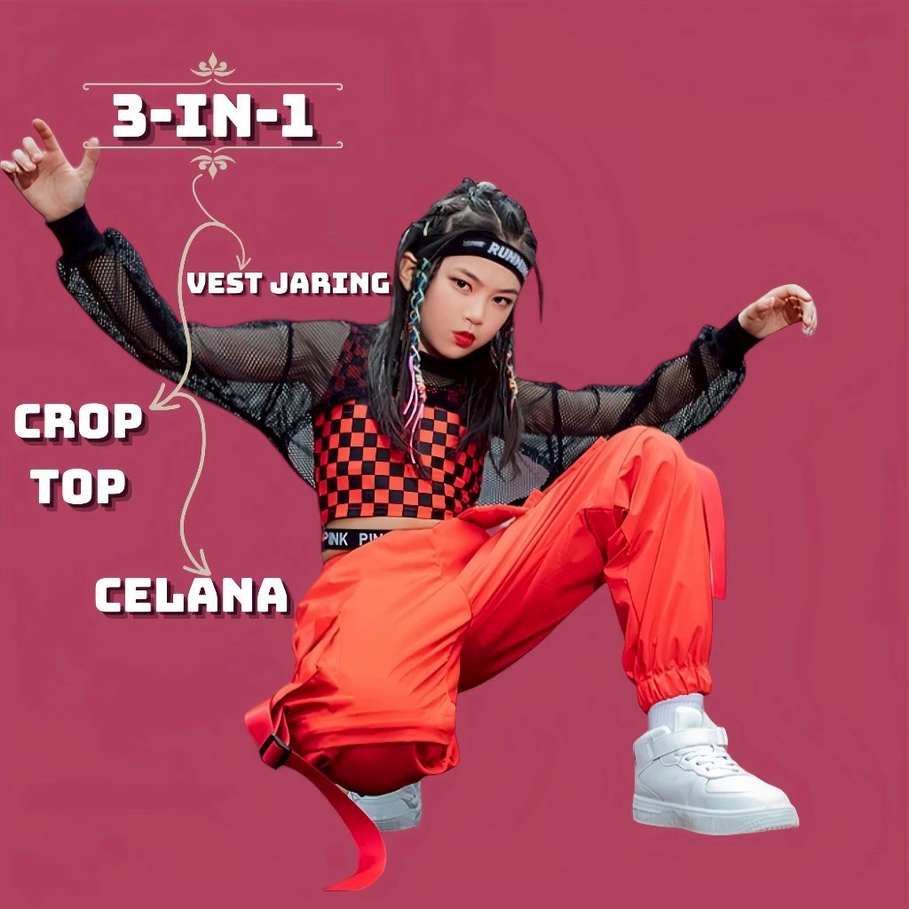 JENNIE SETELAN BAJU DANCE ANAK 3IN1 PEREMPUAN STYLE FASHION KOREA USIA 3-14 TAHUN / BAJU DANCER ANAK