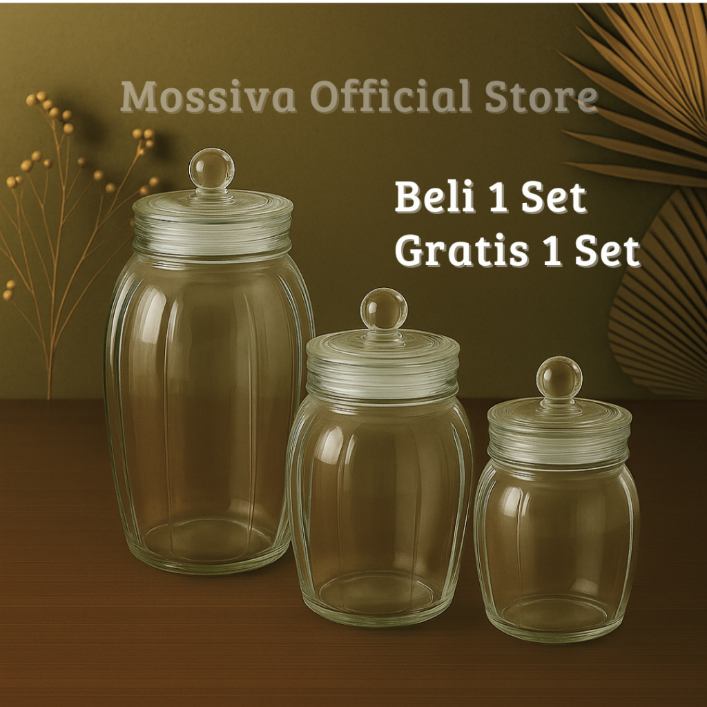 Mossiva Toples Kaca Beli 1 set Gratis 1 Set Premium 3 pcs Motif Polos / Toples Lebaran / Bahan Kaca 