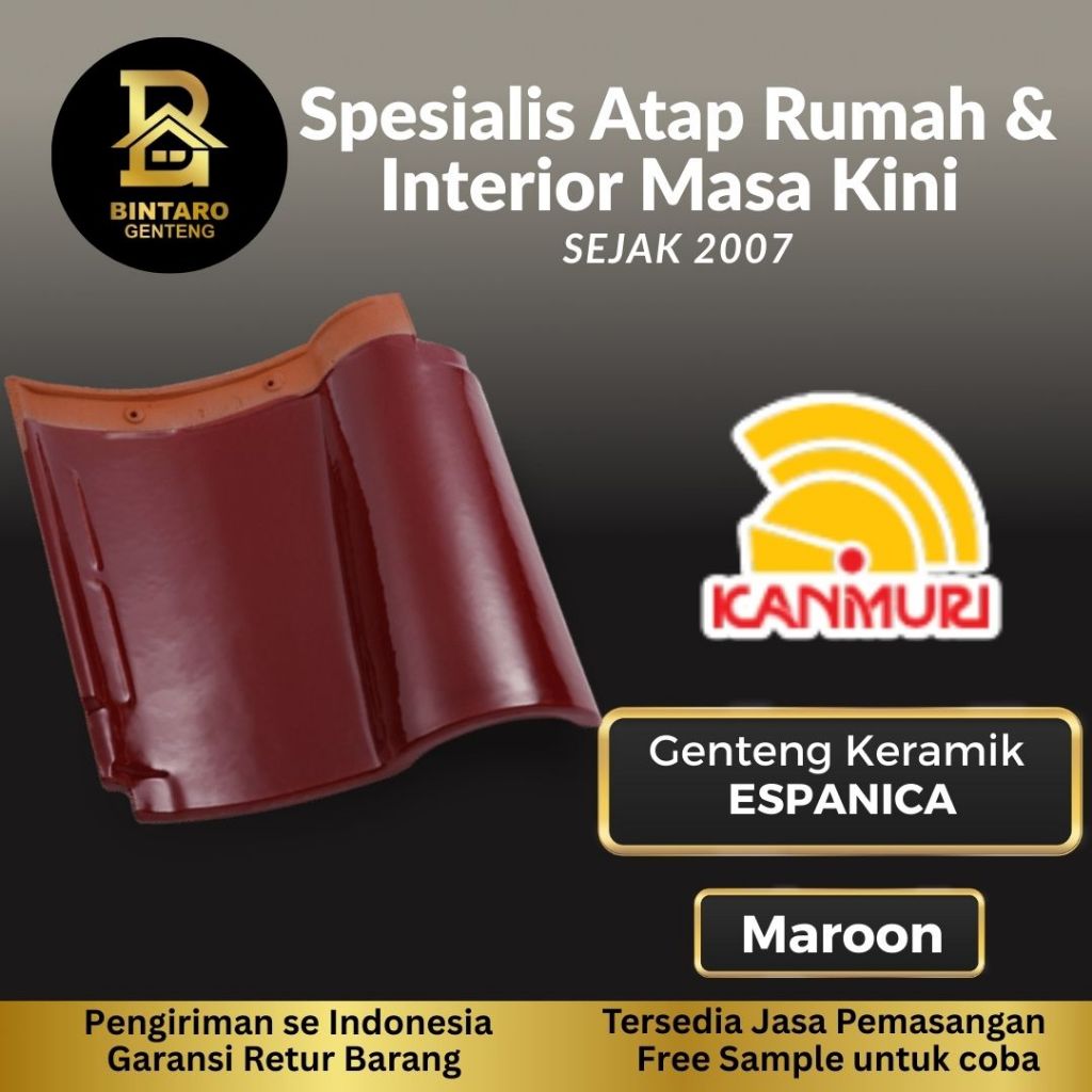[PALING MURAH] Genteng Keramik Kanmuri Espanica Maroon, Exclusive Colours