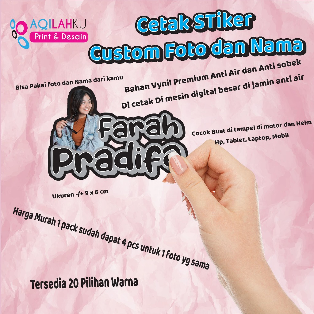 

Stiker Custom Foto & Nama | Stiker Tahan Air | Stiker Helm | Stiker Laptop | Stiker Motor stiker nama dan foto custom free desain Anti Air Anti sobek