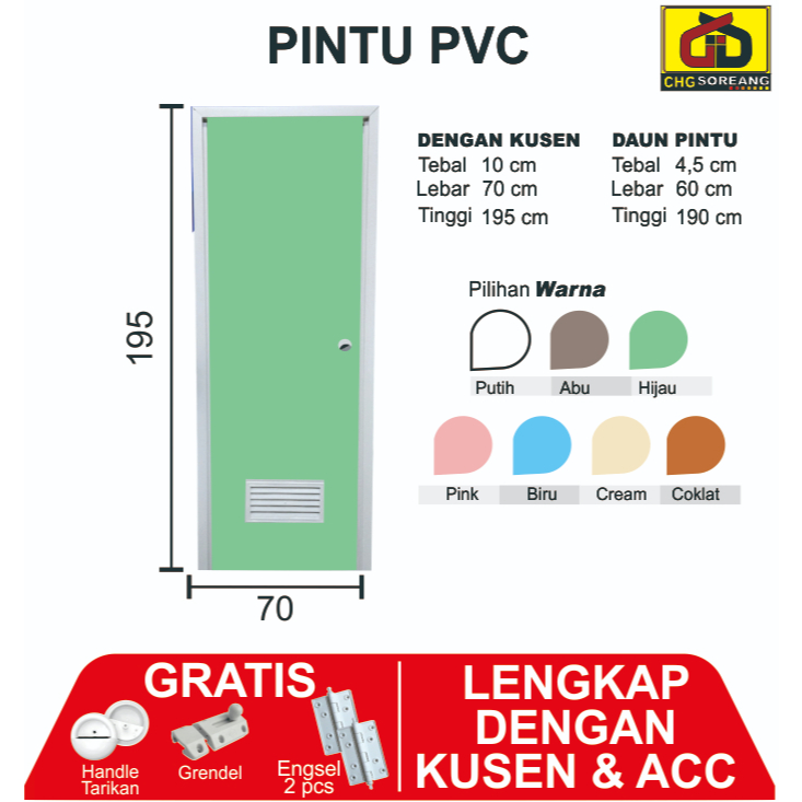PINTU KAMAR MANDI PLASTIK / PVC / PINTU SELOT PVC POLOS ANEKA WARNA