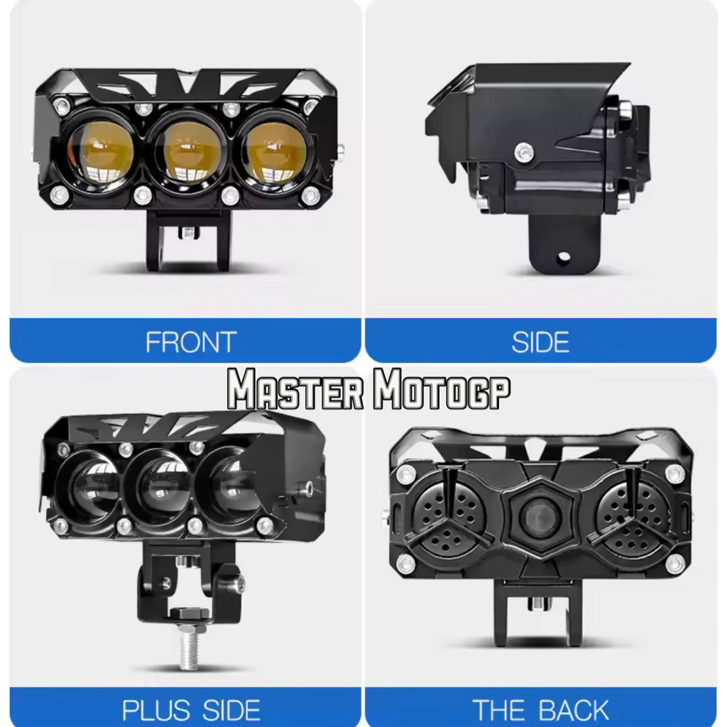 Lampu Tembak D2 3 lensa mata kipas Laser sepeda motor Lampu ganda kuning - Putih sinar Rendah tinggi