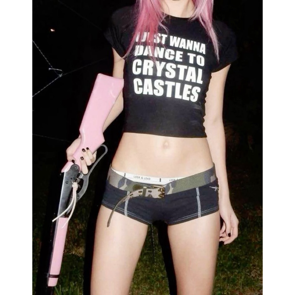 [AVICA] CRYSTAL CASTLES CROP TOP BABY TEE SLIM FIT TEE TOP RETRO STYLE