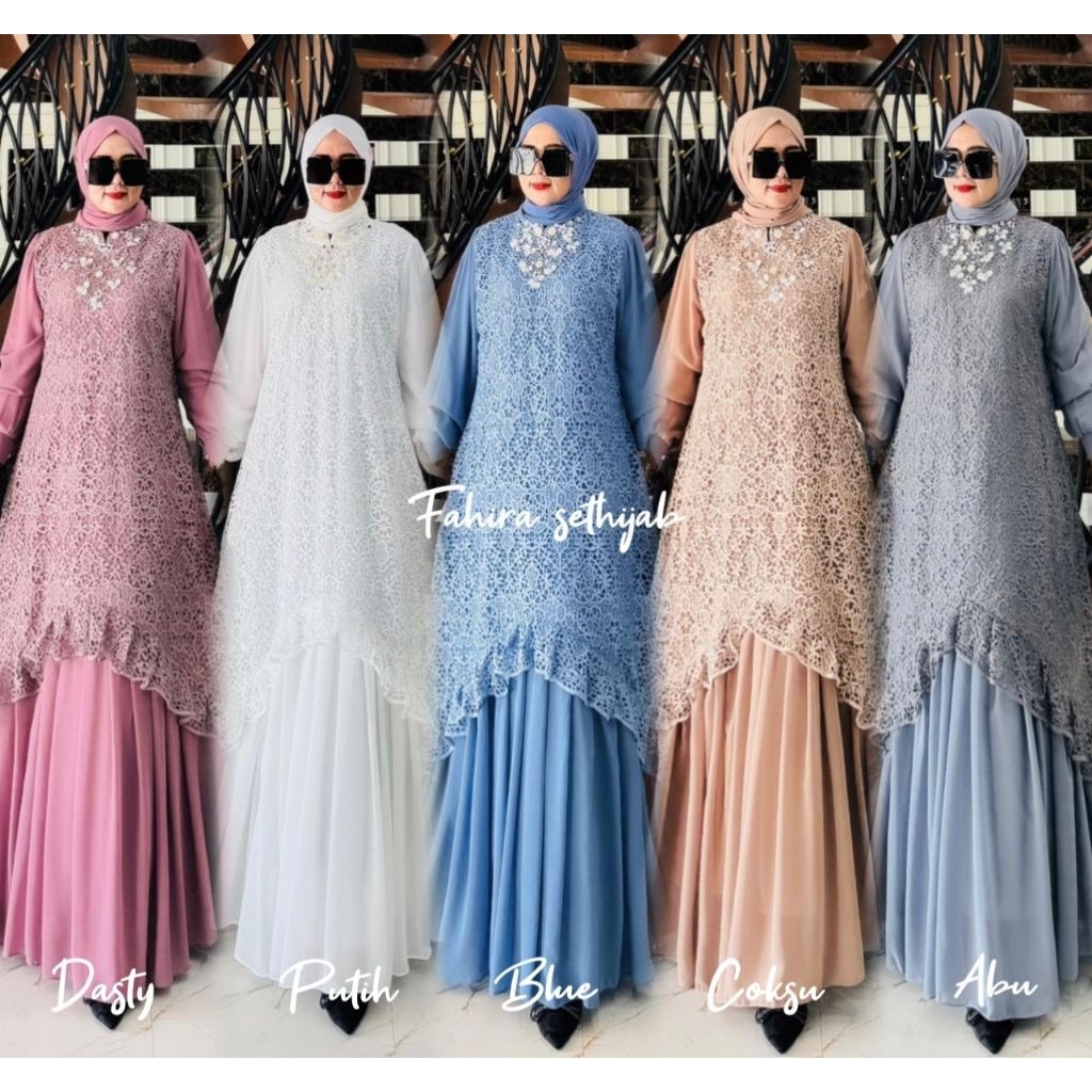 Zifa Fashion || Cod || Fahira Set Free Pashmina By Asopuroh || Gamis Cruty Mix BrukatPrada Aksen Pay