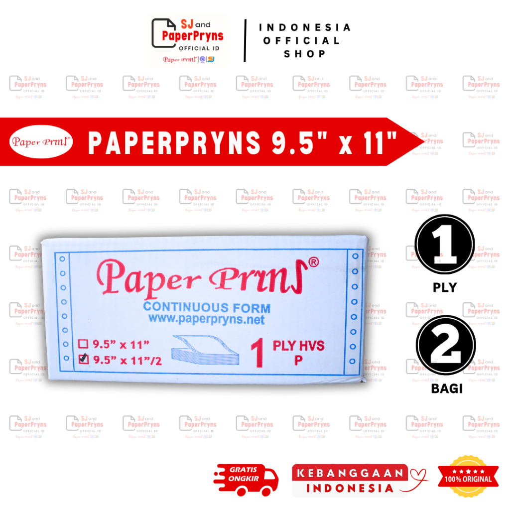 

PAPERPRYNS Kertas Continuous Form 9,5" × 11/2" - BAGI 2 (1 PLY) HVS Sheets
