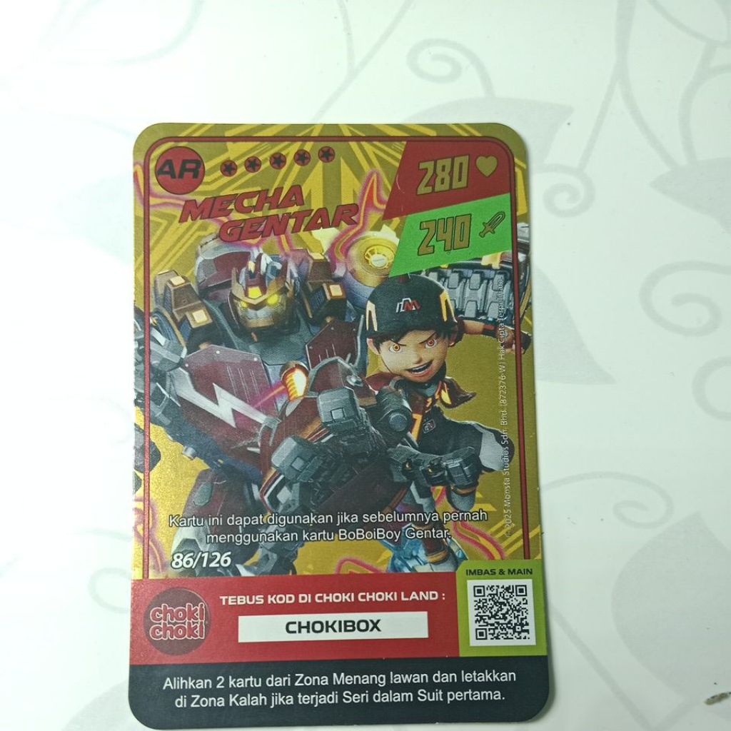 Kartu choki-choki BoBoiBoy Mecha Gentar AR