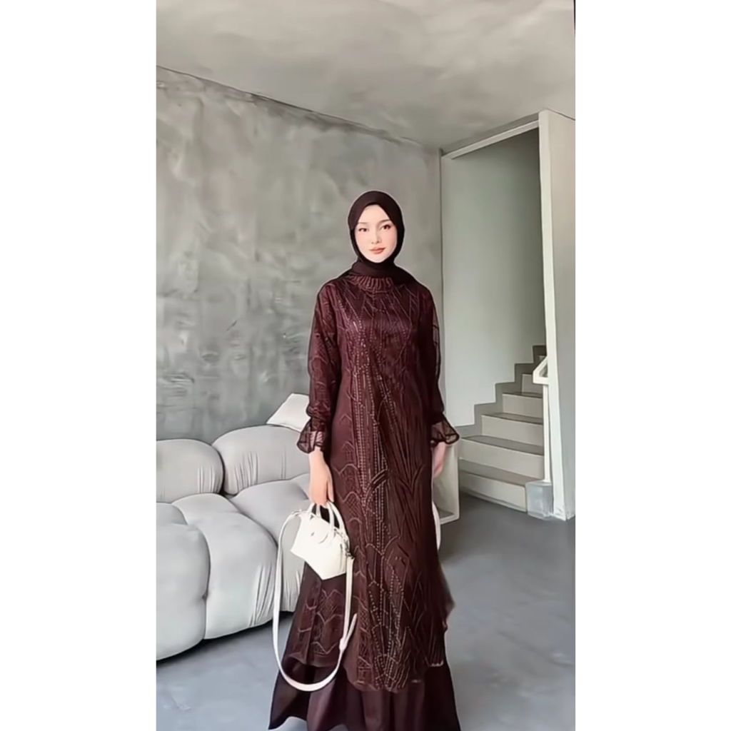 Gaun kondangan terbaru Alea Dress silk mix Berukat Fashion muslim kekinan gaun muslim wanita Virall
