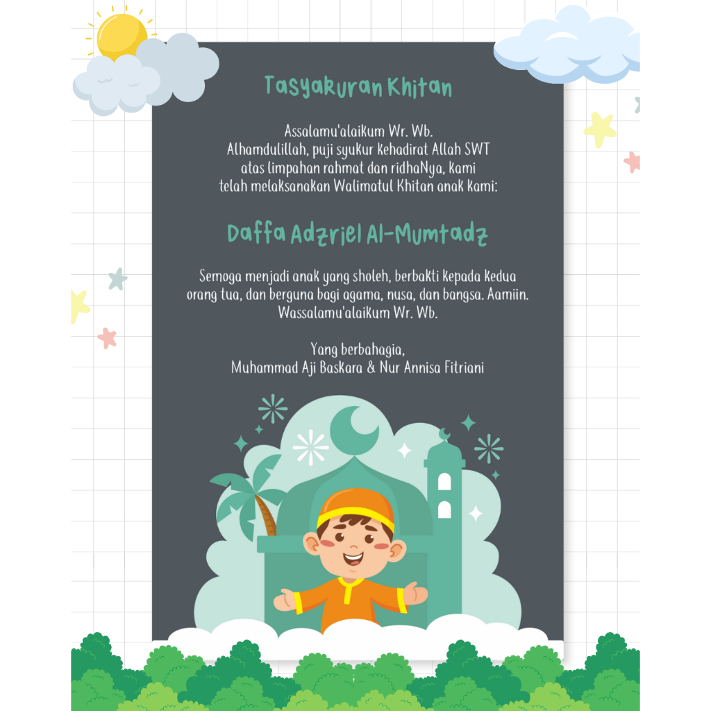 Kartu Ucapan Tasyakuran Khitanan / Kartu Syukuran Khitan / Kartu Ucapan Khitan / Kartu Bingkisan Tas