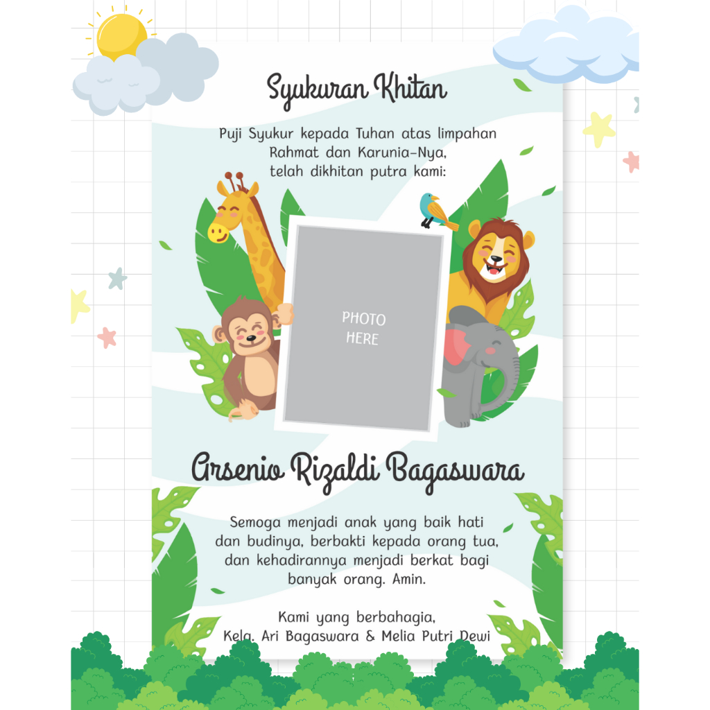 Kartu Ucapan Tasyakuran Khitanan / Kartu Syukuran Khitan / Kartu Ucapan Khitan / Kartu Bingkisan Tas