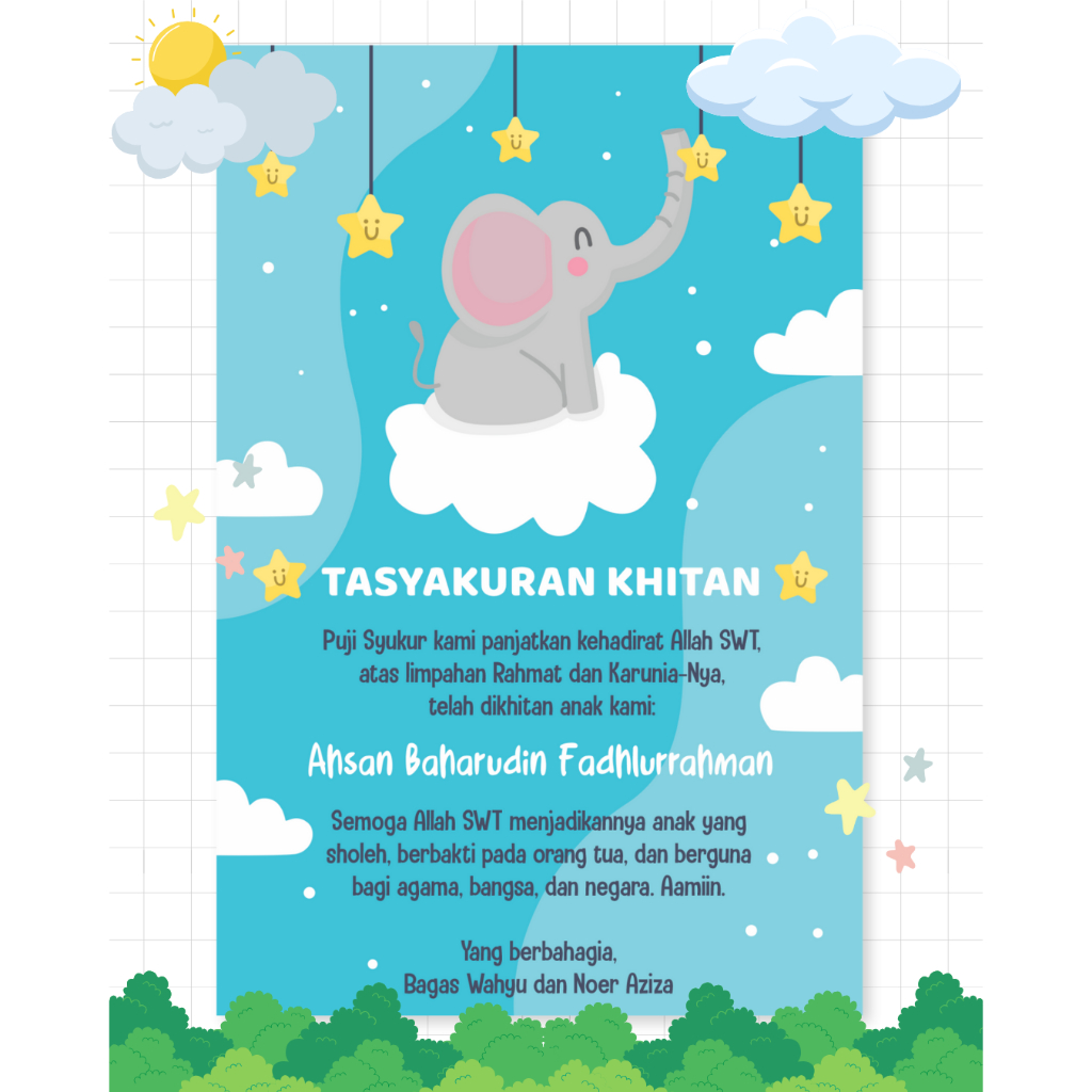 Kartu Ucapan Tasyakuran Khitanan / Kartu Syukuran Khitan / Kartu Ucapan Khitan / Kartu Bingkisan Tas
