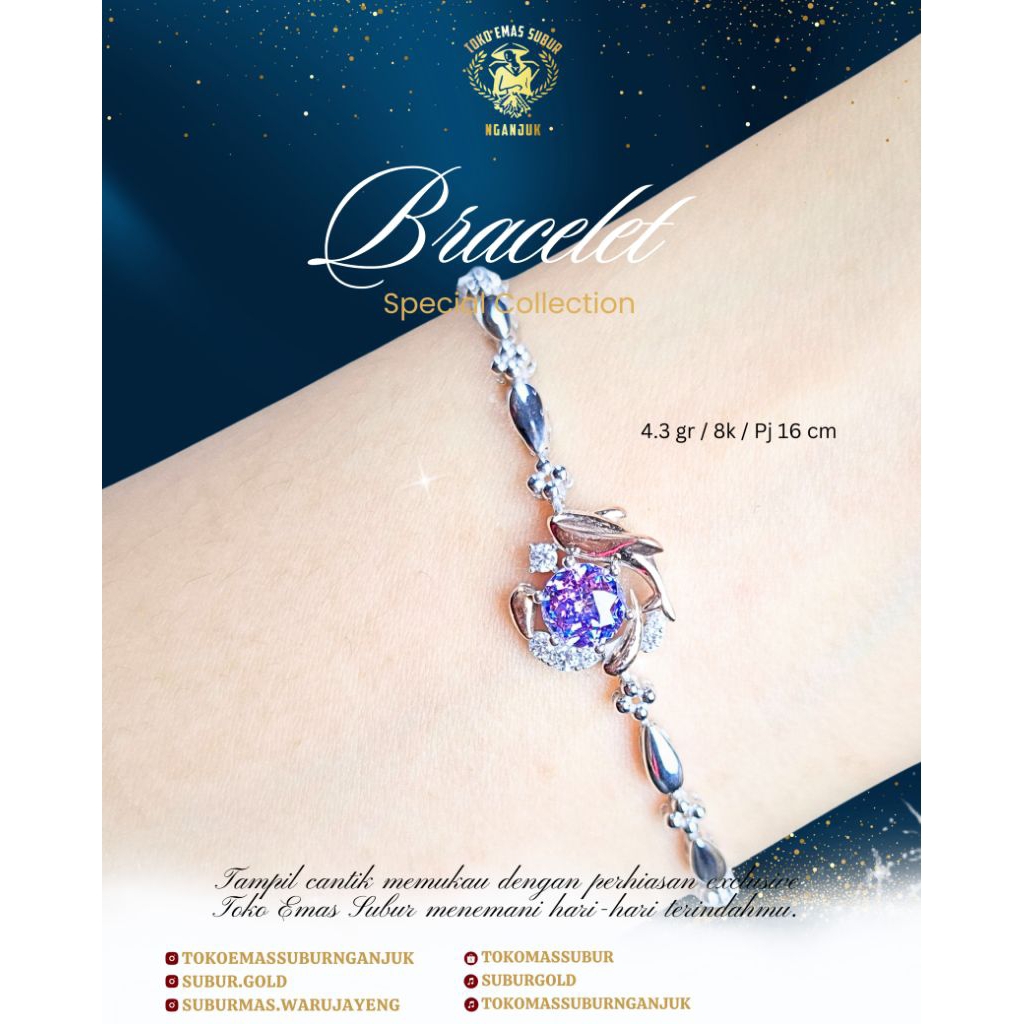 Gelang rantai emas putih 8k