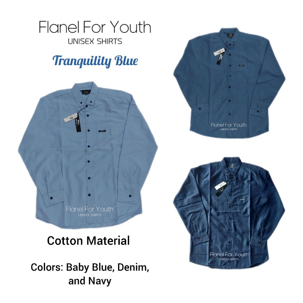Flanel For Youth - Tranquility Blue Kemeja Polos Biru Denim Pria Lengan Panjang Casual Slim Fit Katu
