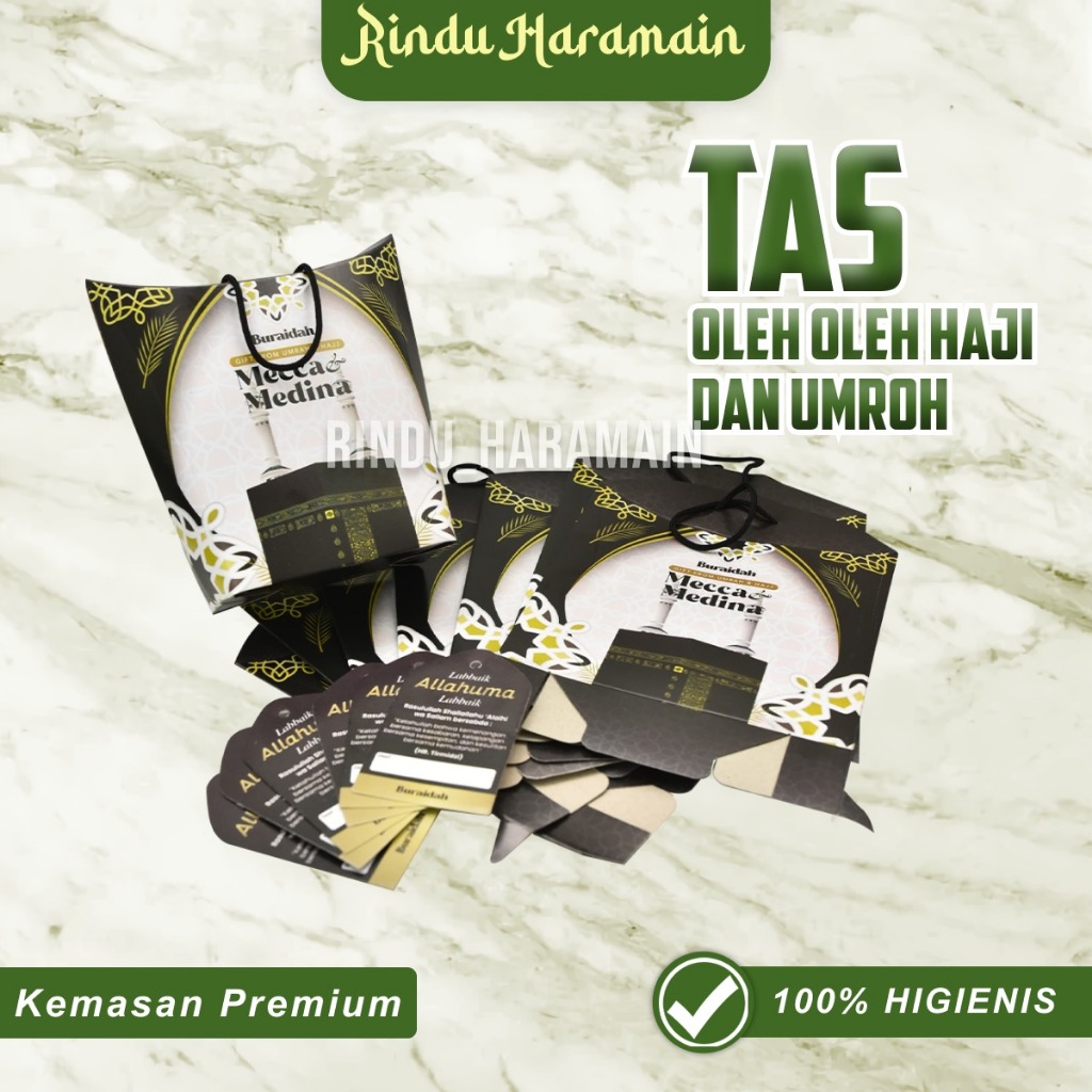 

Rindu Haramain - Ekslusif Tas Oleh Oleh Haji & Umrah / paper bag tali Free Hang Tag isi 50 pcs