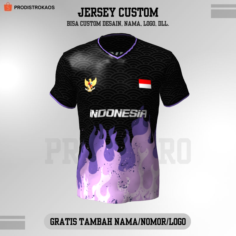 Baju Kaos Jersey Olahraga Badminton Pingpong Lari Volly dll - Jersey Futsal Hitam Ungu Motif Geometr