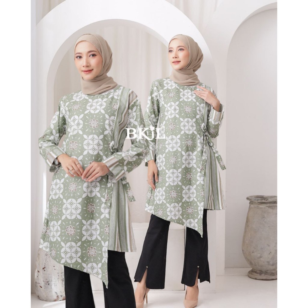 Tunik Kawung Salur / Blouse Batik Modern Wanita / Atasan Batik Stylish / Baju Batik Modis