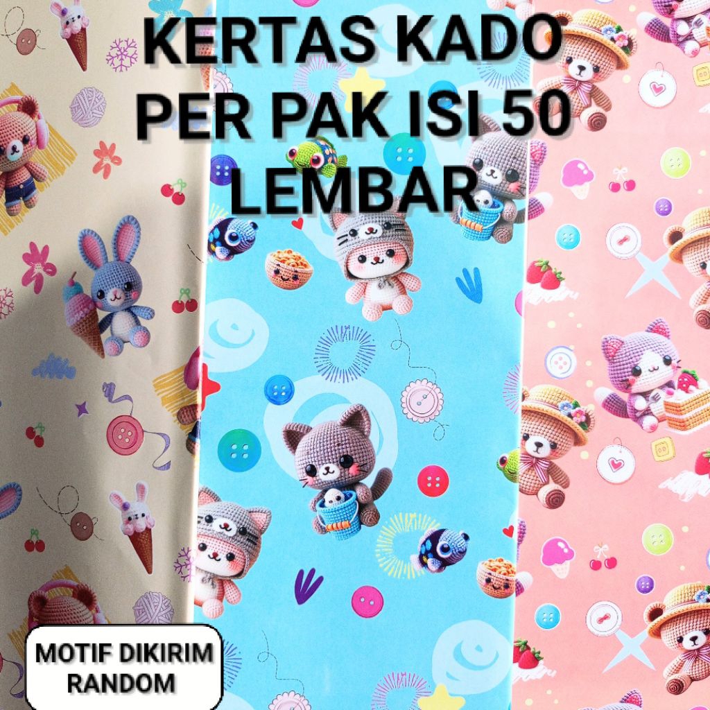 

(1 PAK ISI 50 LEMBAR) Motif Dikirim Random / Kertas Kado / Kertas Bungkus Kado Motif / Isi 50 Lembar