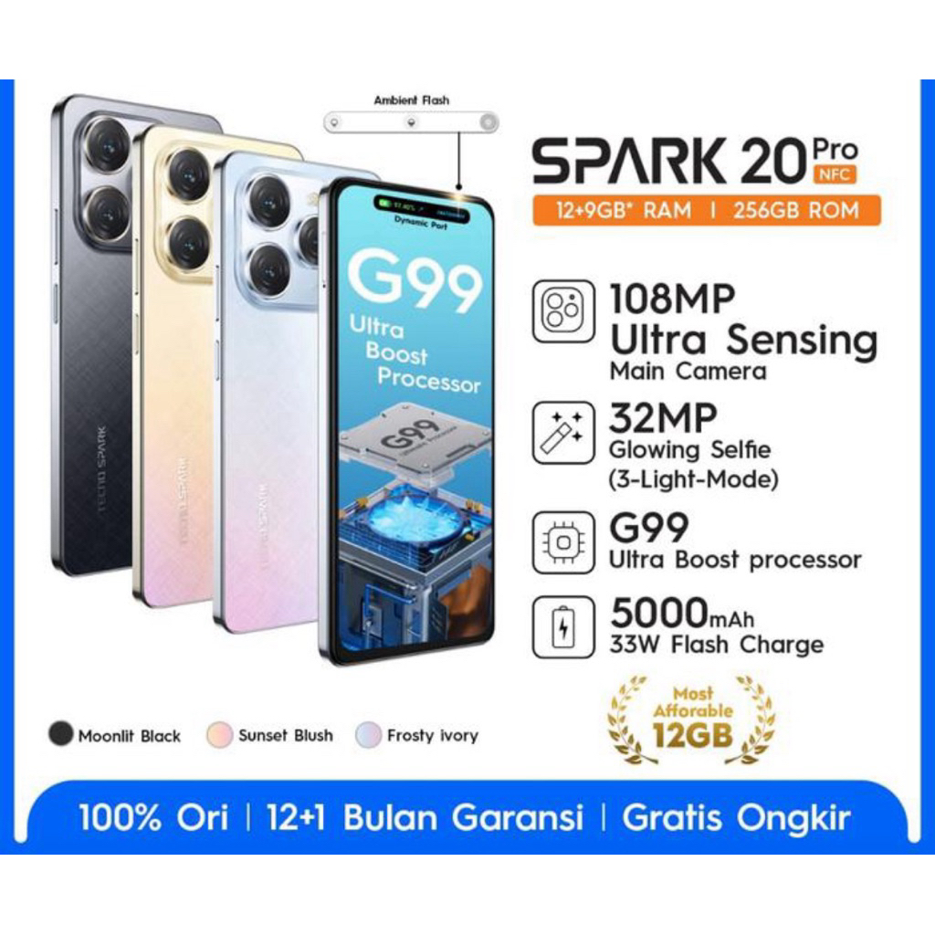 TECNO SPARK 20 PRO NFC RAM 12/256GB GARANSI RESMI