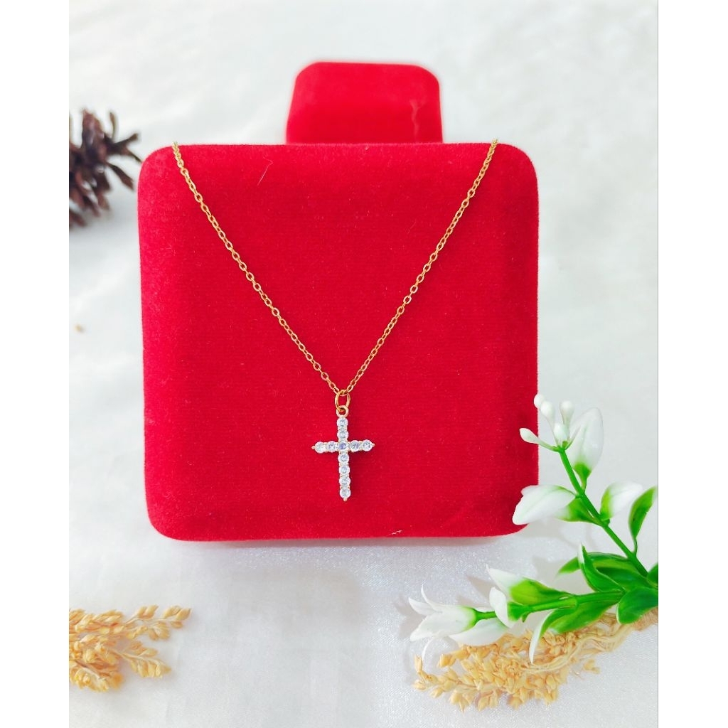 KALUNG SALIB PERMATA TITANIUM IMPORT ASLI