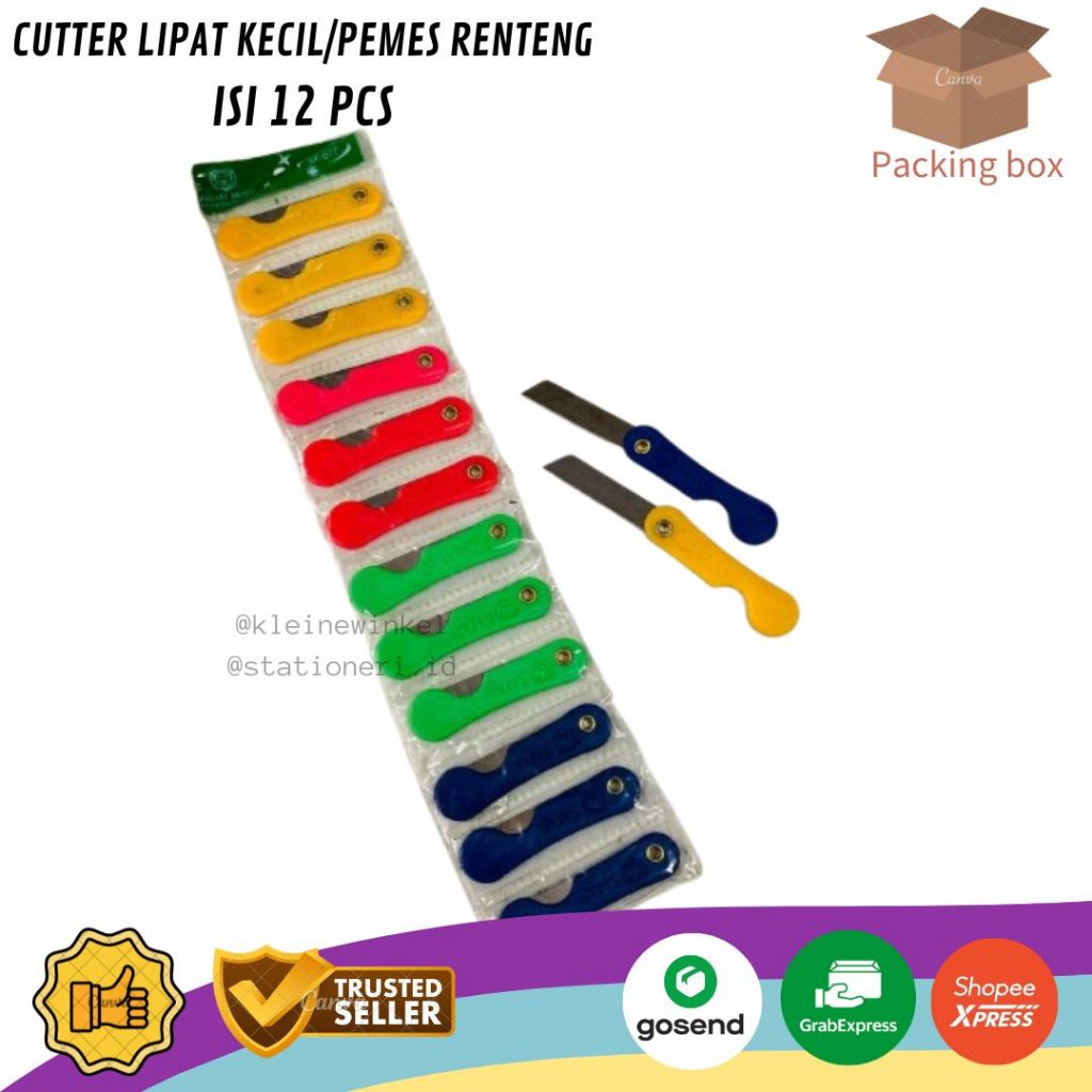 

[1 RENTENG] CUTTER LIPAT KECIL WARNA l isi 12 pcs/Pemes Renteng