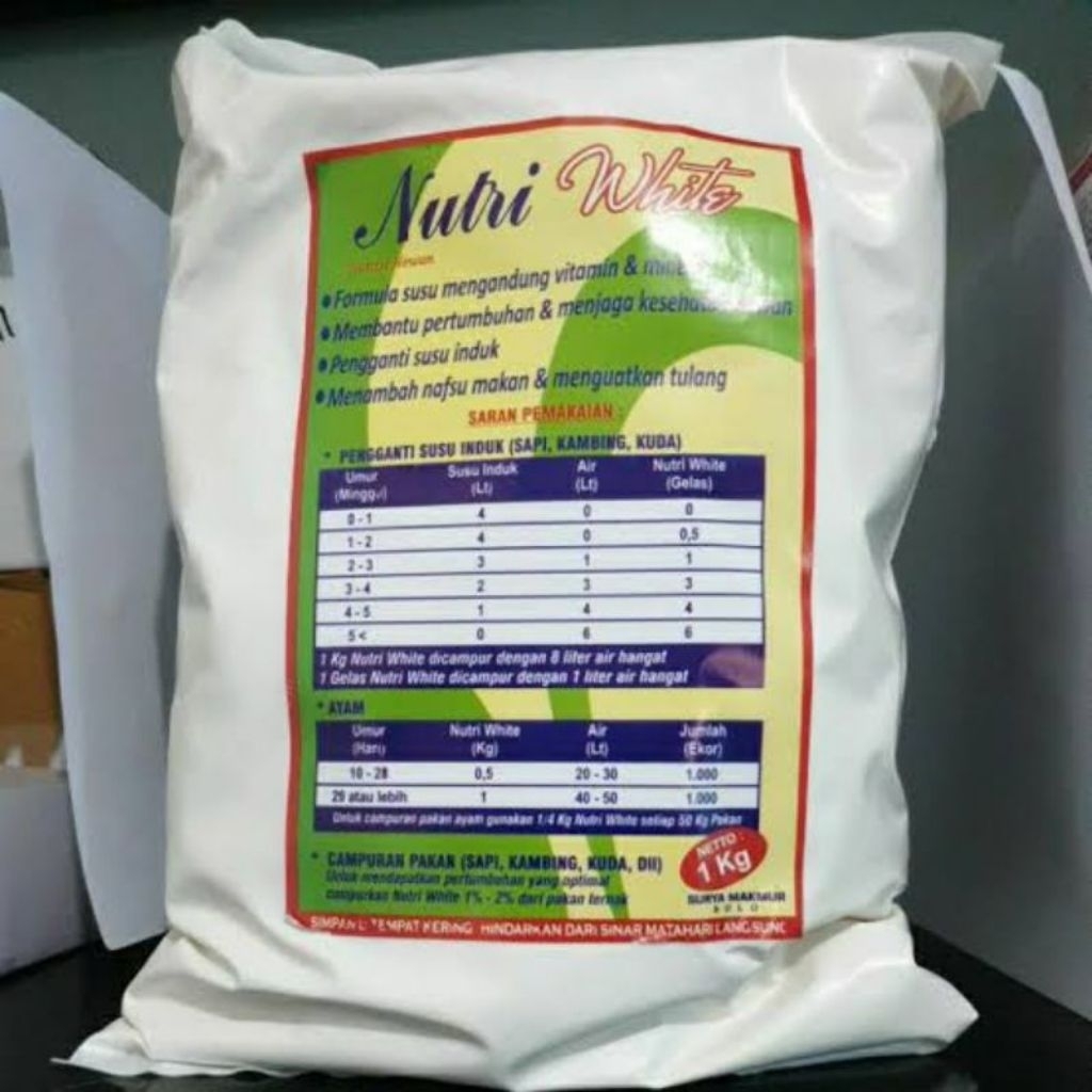 NUTRI WHITE Susu hewan ternak kambing, sapi dan babi kemasan 1Kg