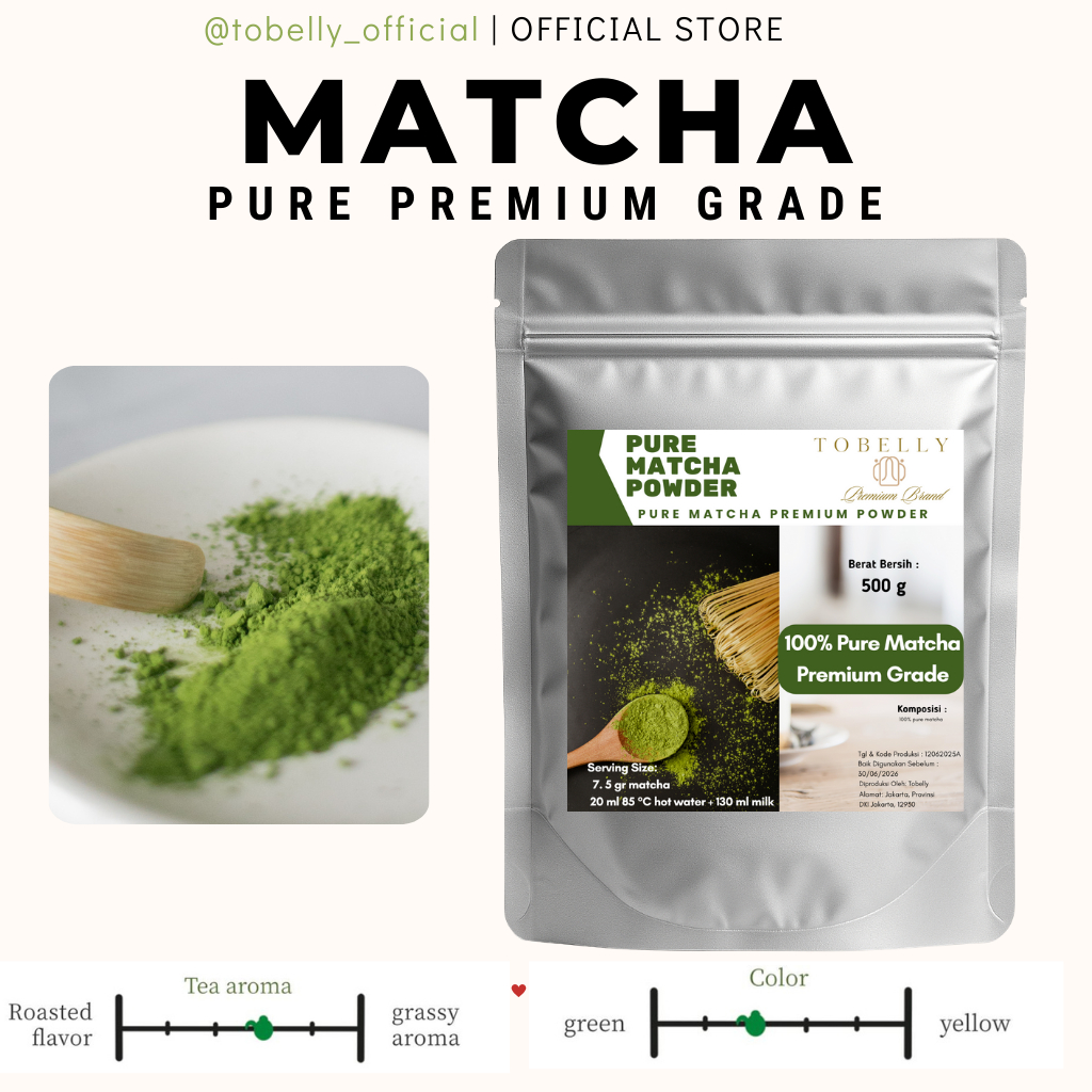 

Tobelly Pure Matcha Powder 500g Matcha Bubuk Organik Tanpa Gula Premium Grade